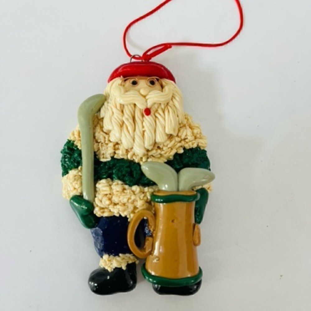 Golfing spaghetti Clay Santa Ornament 4.2"